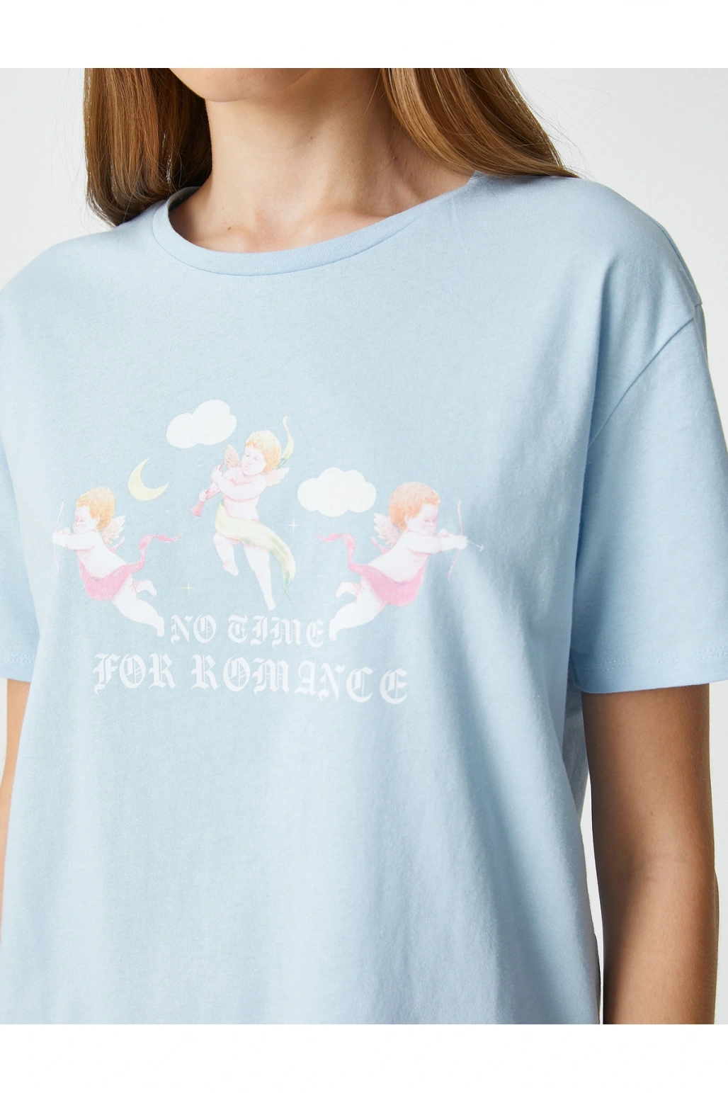 Oversize Tişört Slogan Baskılı Kısa Kollu Bisiklet Yaka