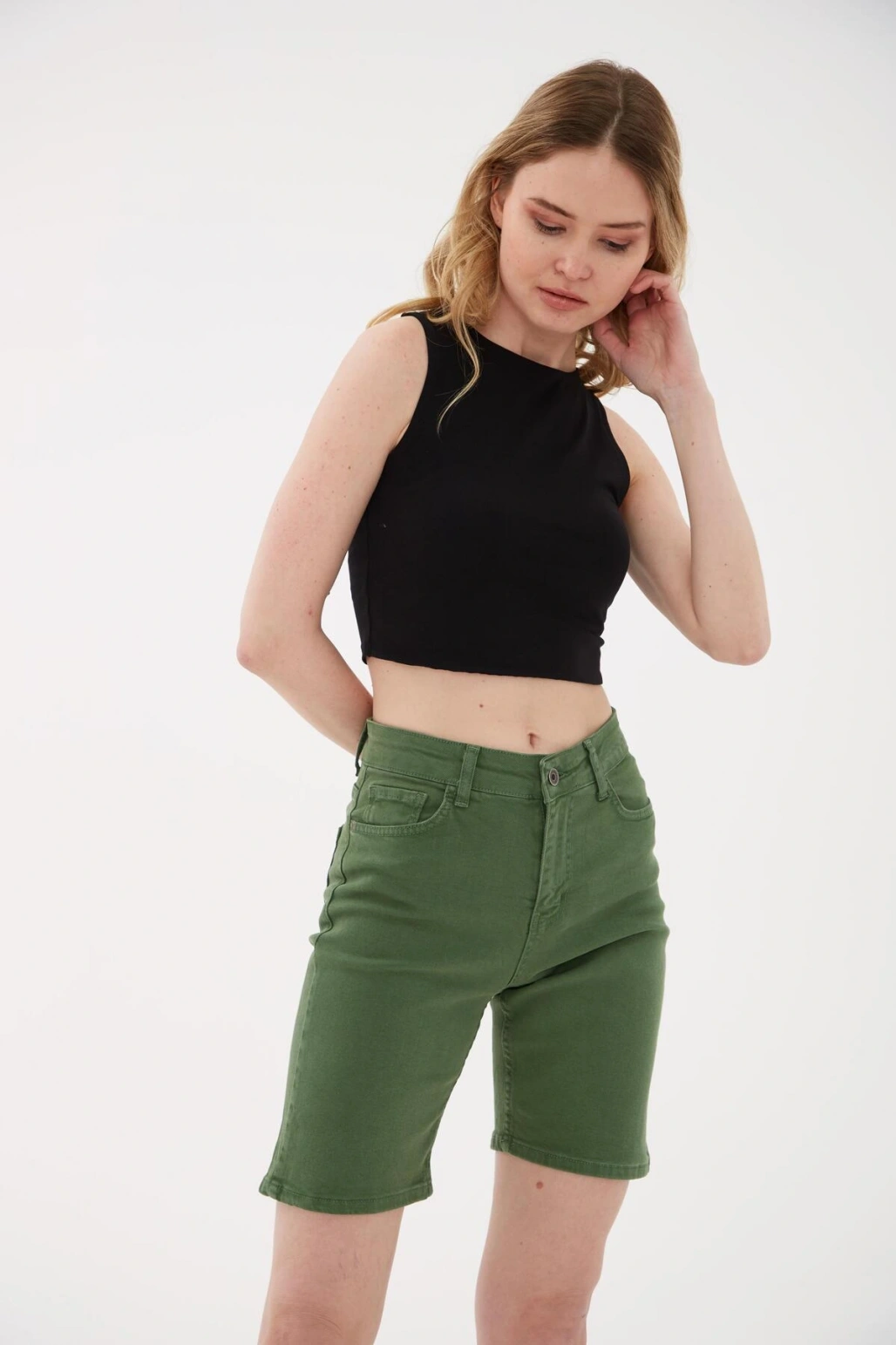 Kolsuz Crop Bluz Siyah