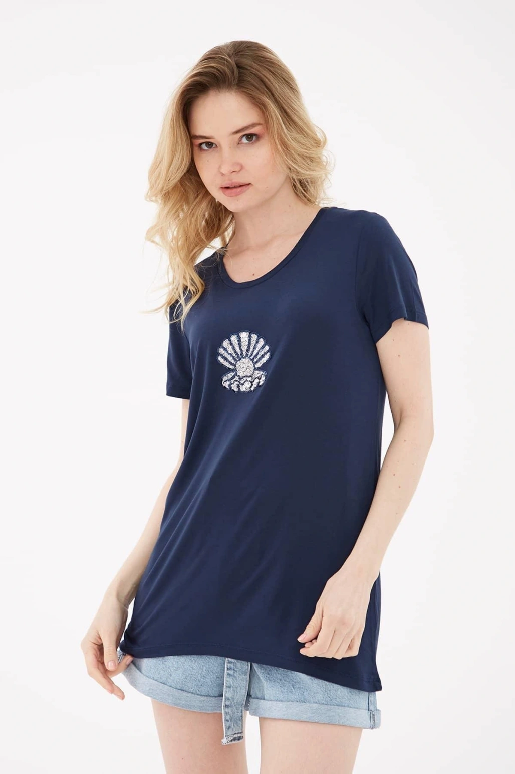 Pulpayetli T-shirt Lacivert / Navy