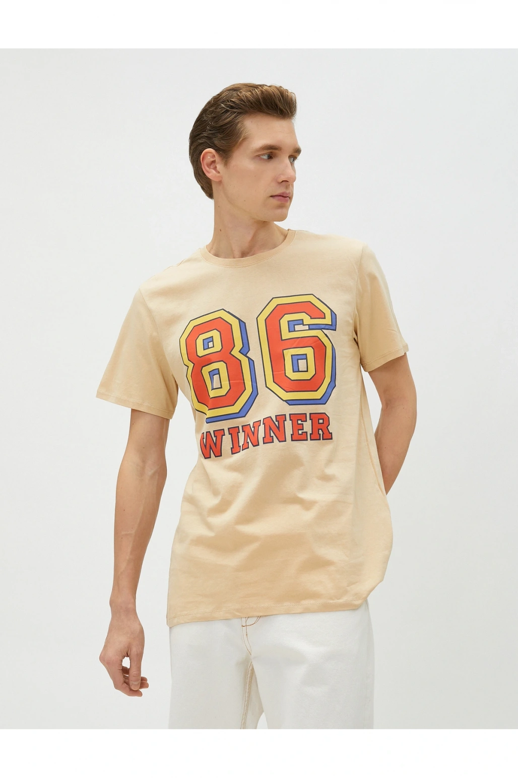 Kolej Tişört Baskılı Kısa Kollu Dar Kesim Bisiklet Yaka