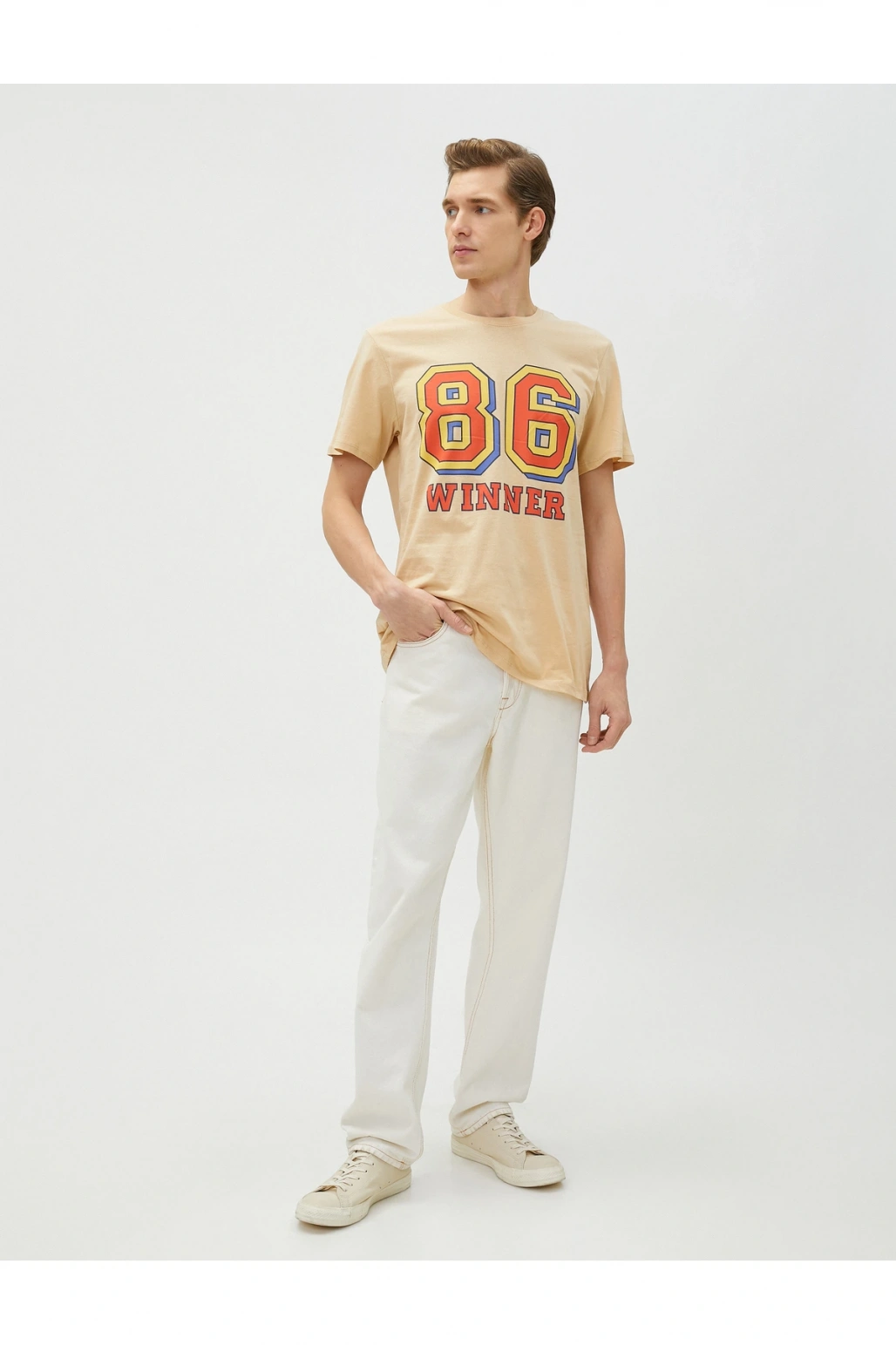 Kolej Tişört Baskılı Kısa Kollu Dar Kesim Bisiklet Yaka