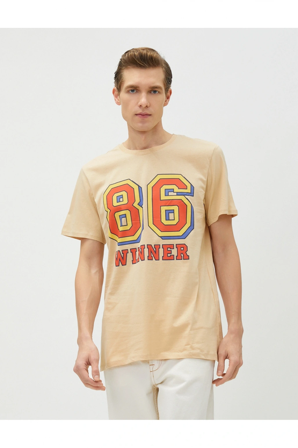 Kolej Tişört Baskılı Kısa Kollu Dar Kesim Bisiklet Yaka