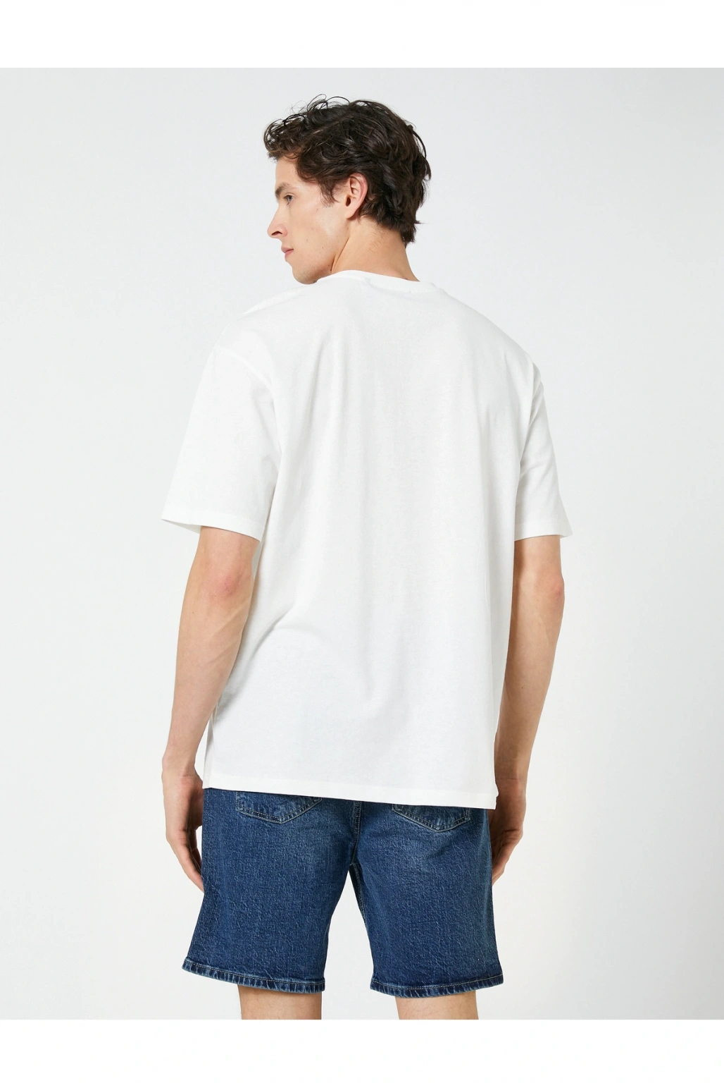 Oversize Tişört Slogan Baskılı Bisiklet Yaka Kısa Kollu Pamuklu