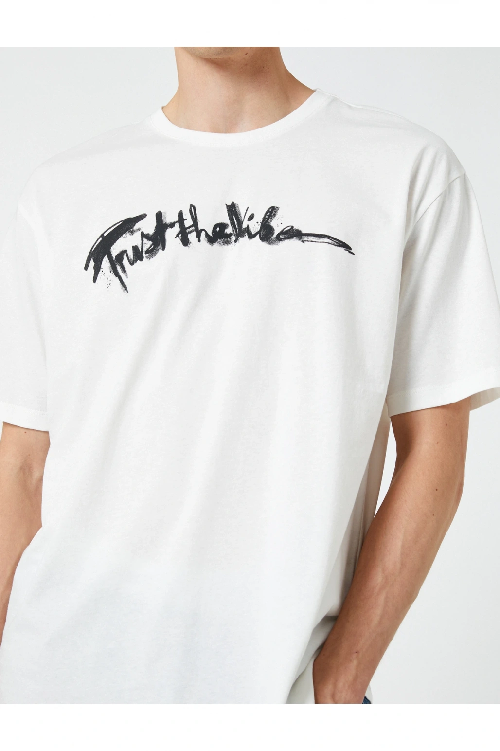 Oversize Tişört Slogan Baskılı Bisiklet Yaka Kısa Kollu Pamuklu