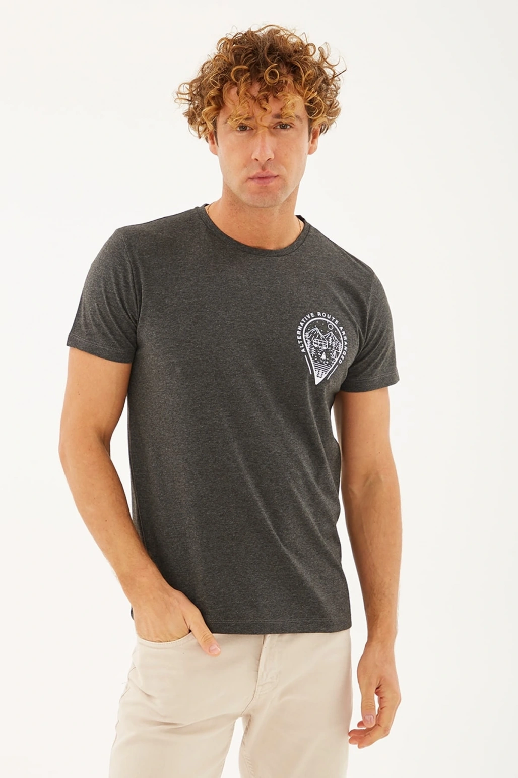 Baskılı T-shirt Antra Melanj / Anthra Melange