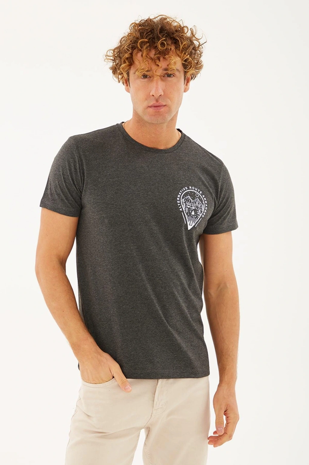 Baskılı T-shirt Antra Melanj / Anthra Melange