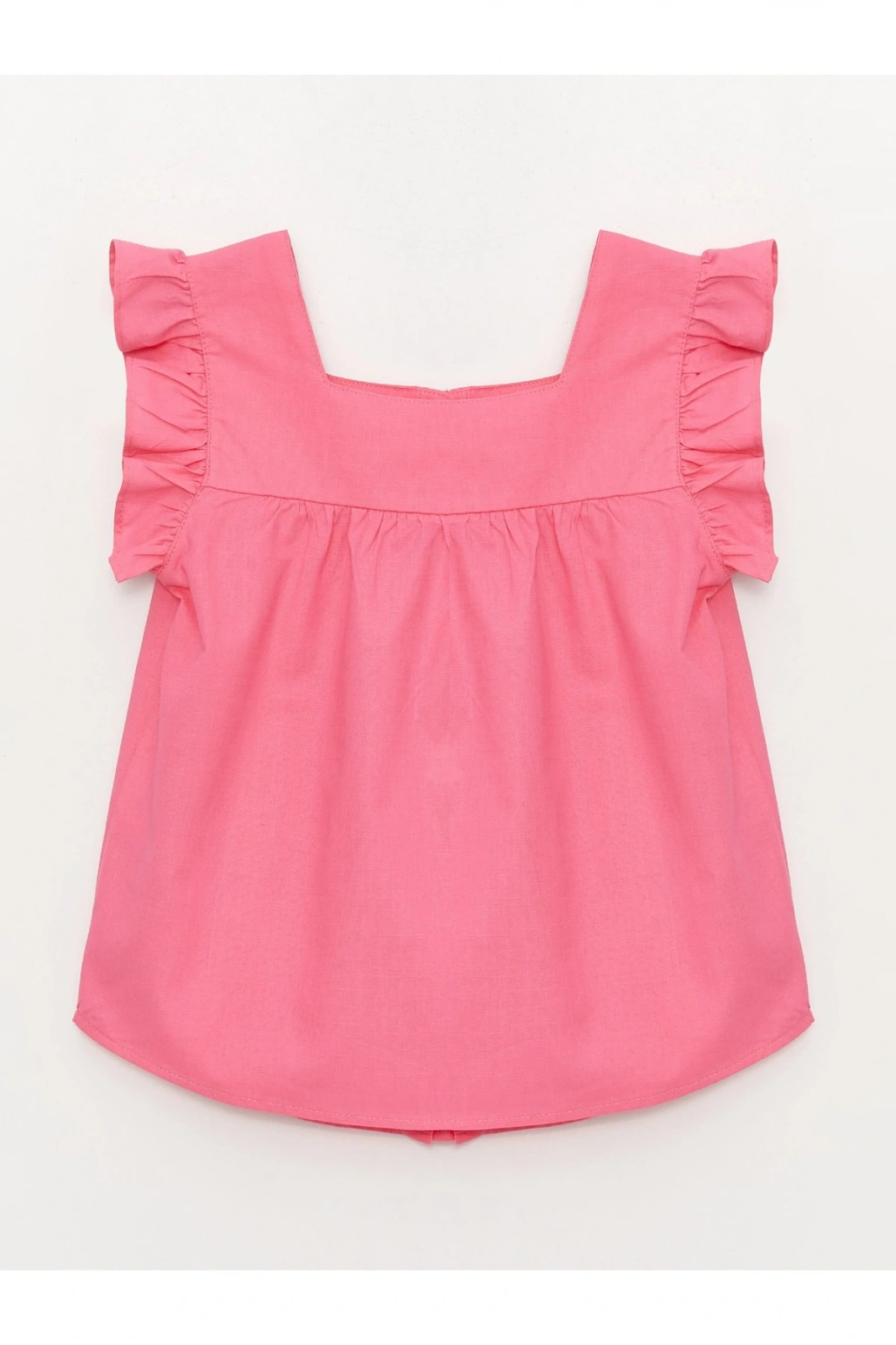 LCW Kids Pembe Kare Yaka Basic Kısa Kollu Kız Çocuk Gömlek