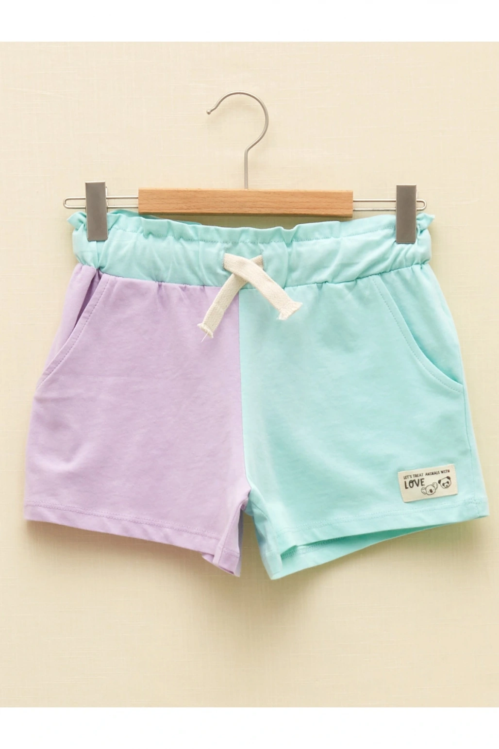 Beli Lastikli Renk Bloklu Kız Çocuk Şort