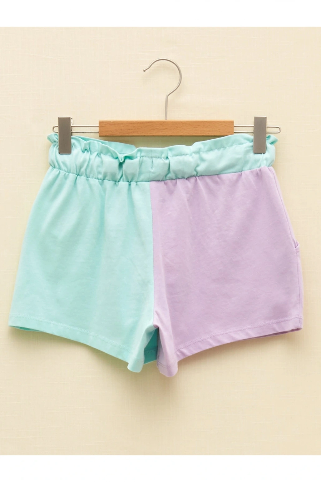 Beli Lastikli Renk Bloklu Kız Çocuk Şort