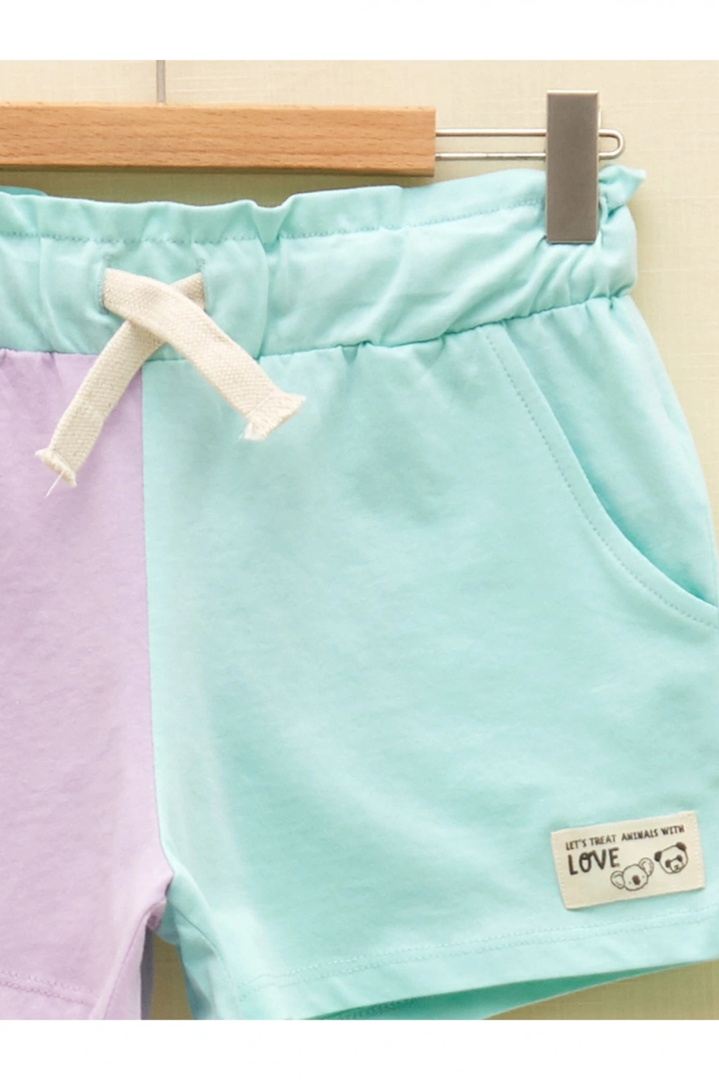 Beli Lastikli Renk Bloklu Kız Çocuk Şort