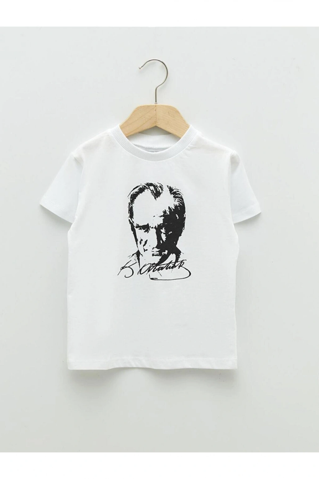 Bisiklet Yaka Kısa Kollu Atatürk Baskılı Pamuklu Erkek Bebek Tişört (S2)