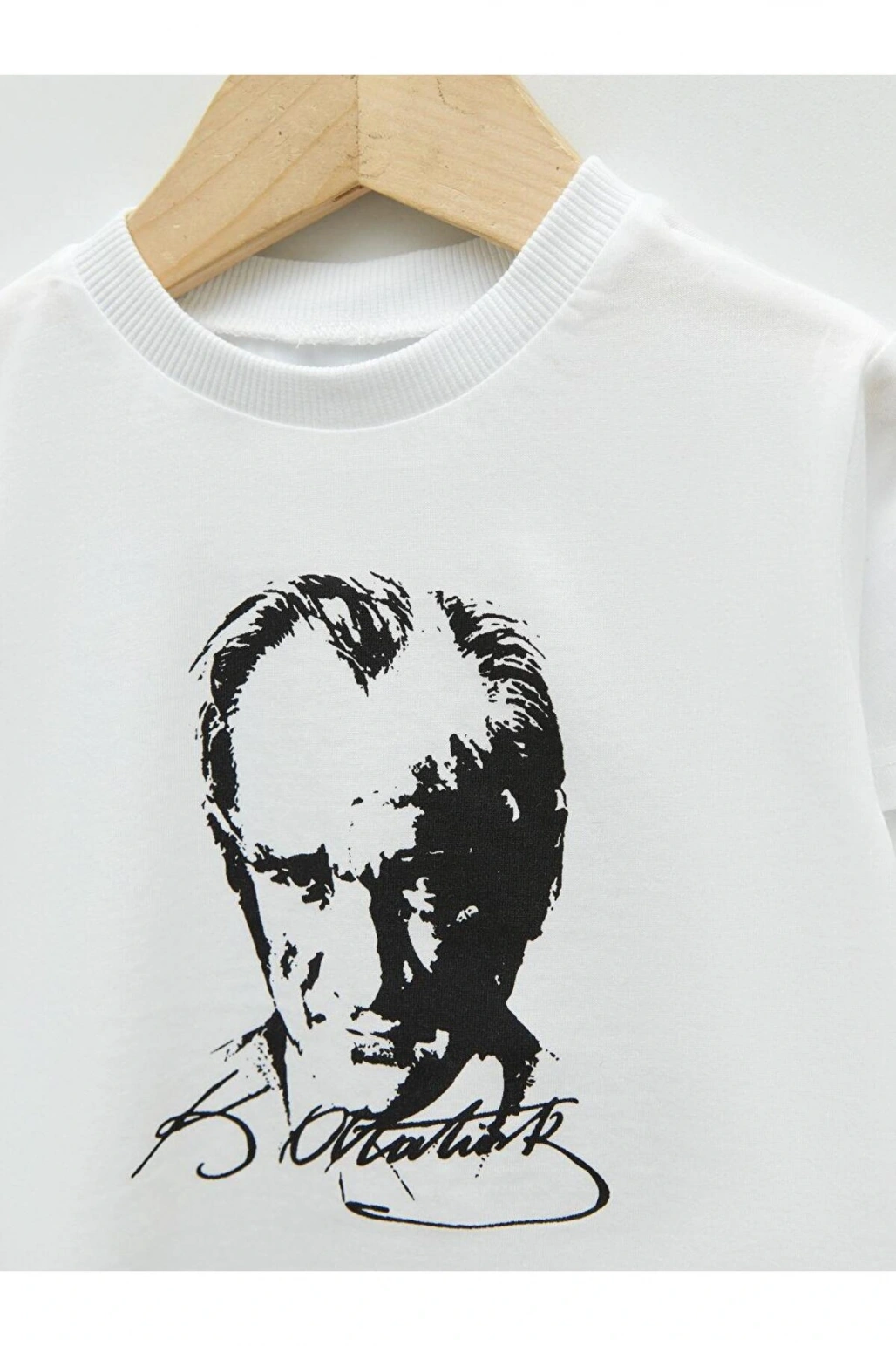 Bisiklet Yaka Kısa Kollu Atatürk Baskılı Pamuklu Erkek Bebek Tişört (S2)