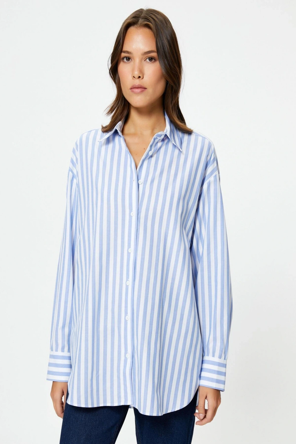 Kadın Mavi Çizgili Gömlek