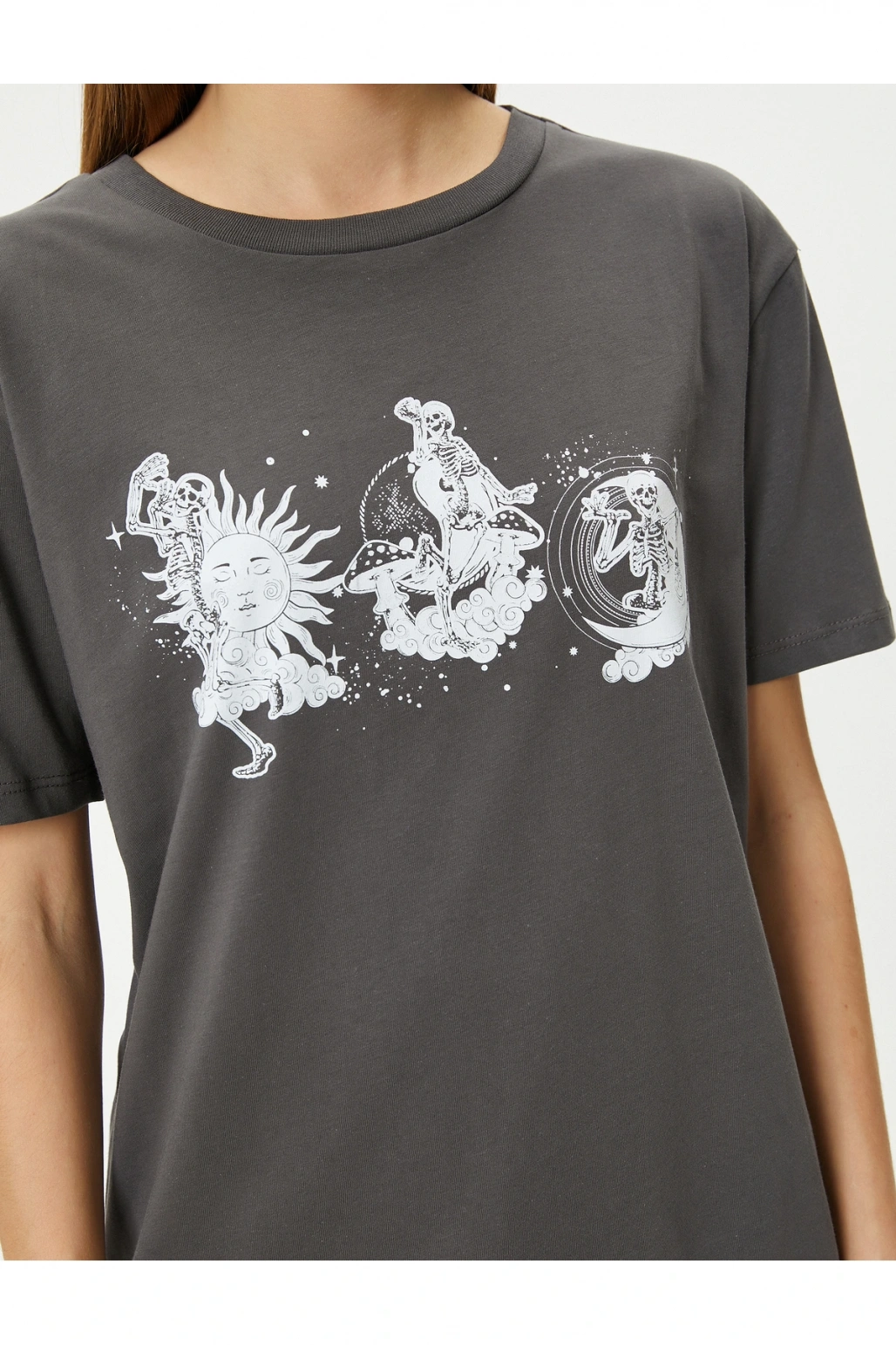 Baskılı Tişört Kısa Kollu Bisiklet Yaka Pamuklu