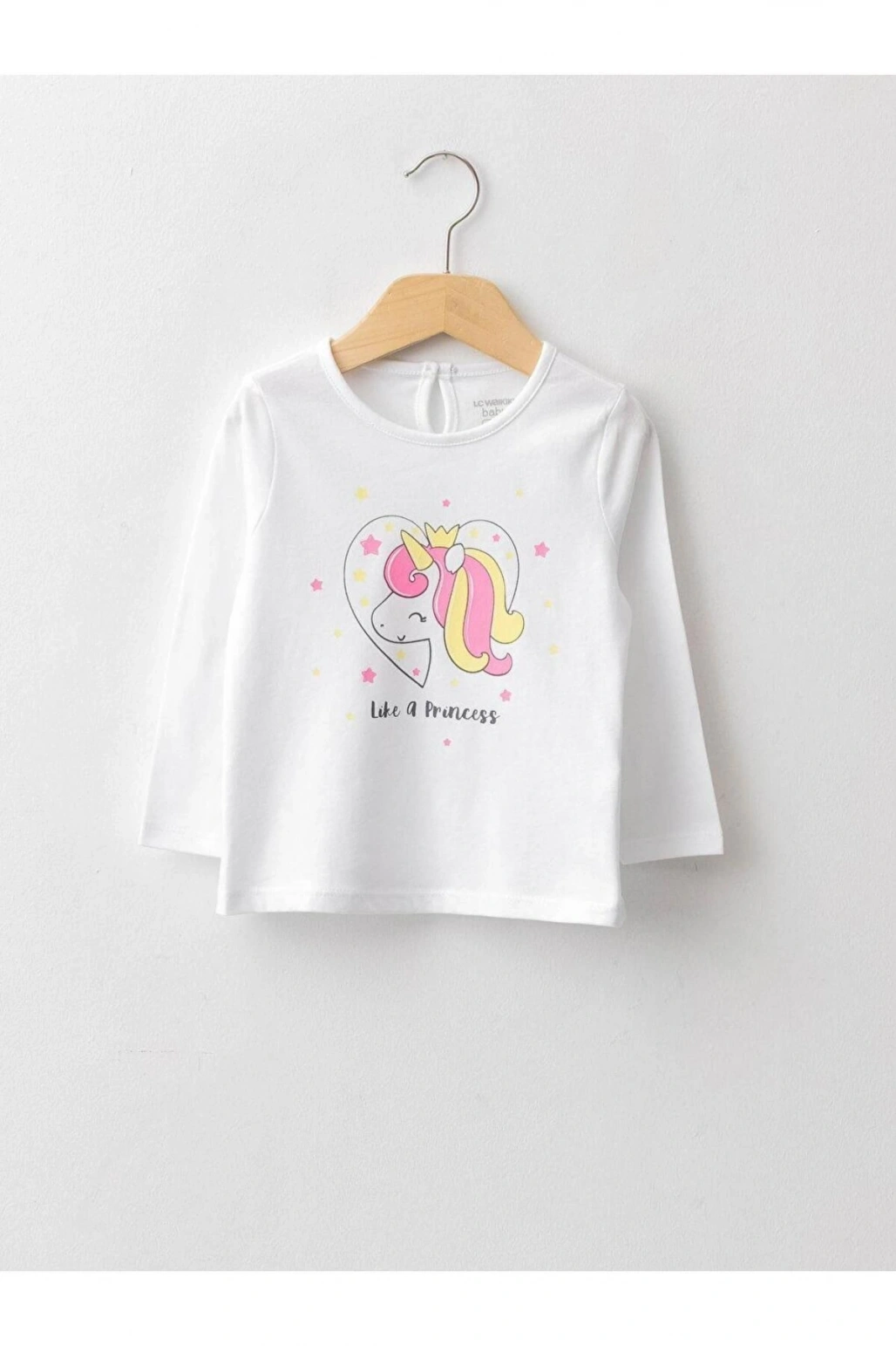 LCW baby Bisiklet Yaka Uzun Kol Baskılı Pamuklu Kız Bebek Tişört