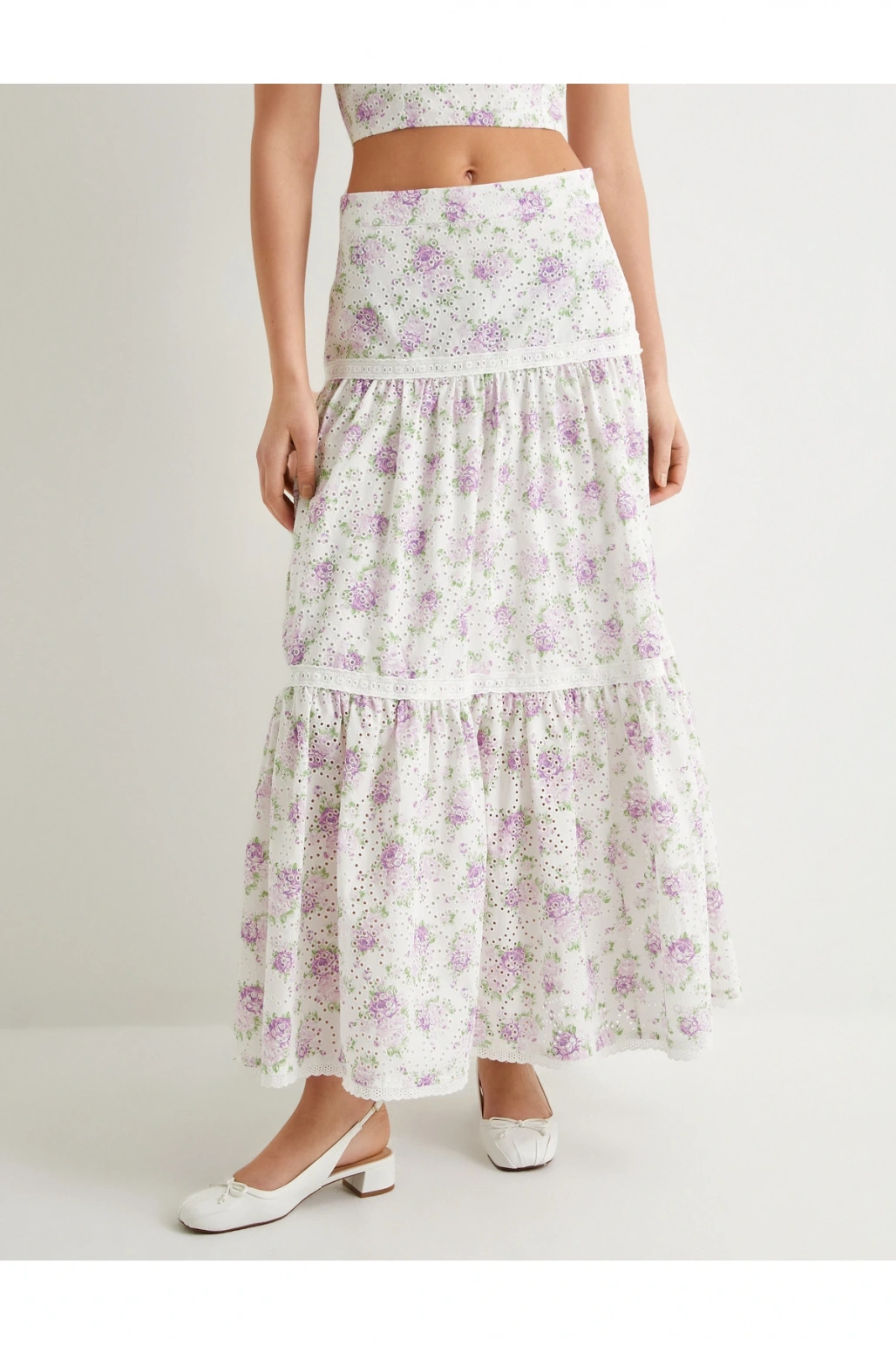 Çiçekli Uzun Etek Normal Bel Volanlı Pamuklu Fistolu