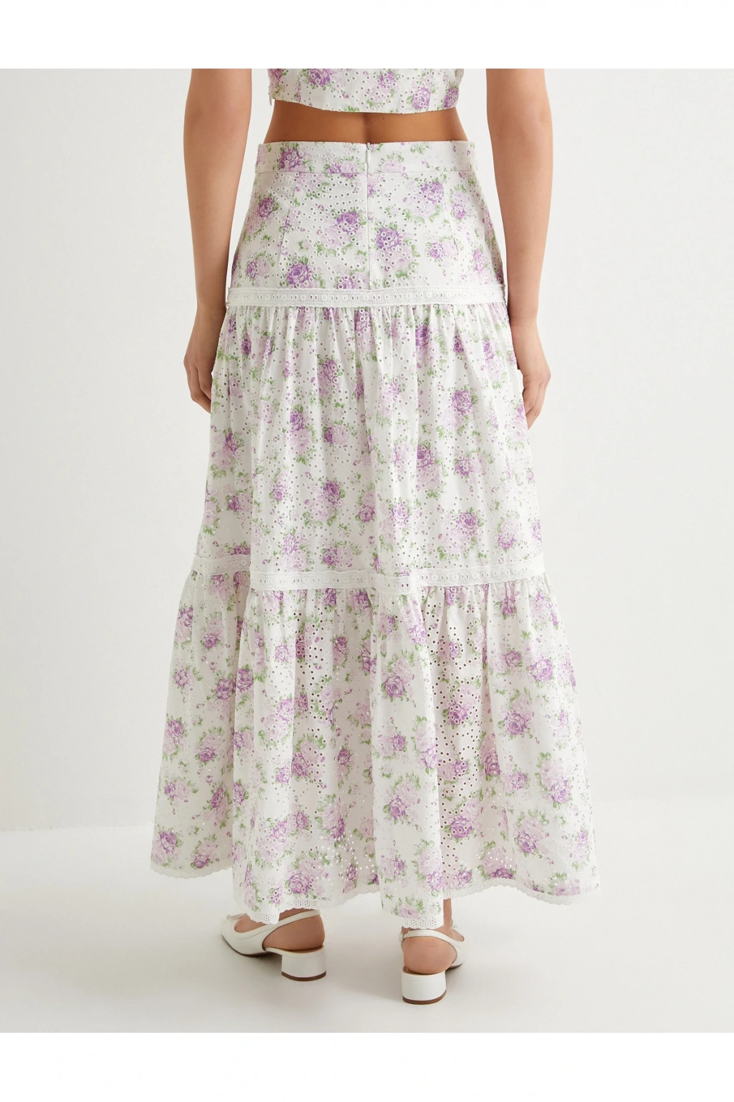 Çiçekli Uzun Etek Normal Bel Volanlı Pamuklu Fistolu