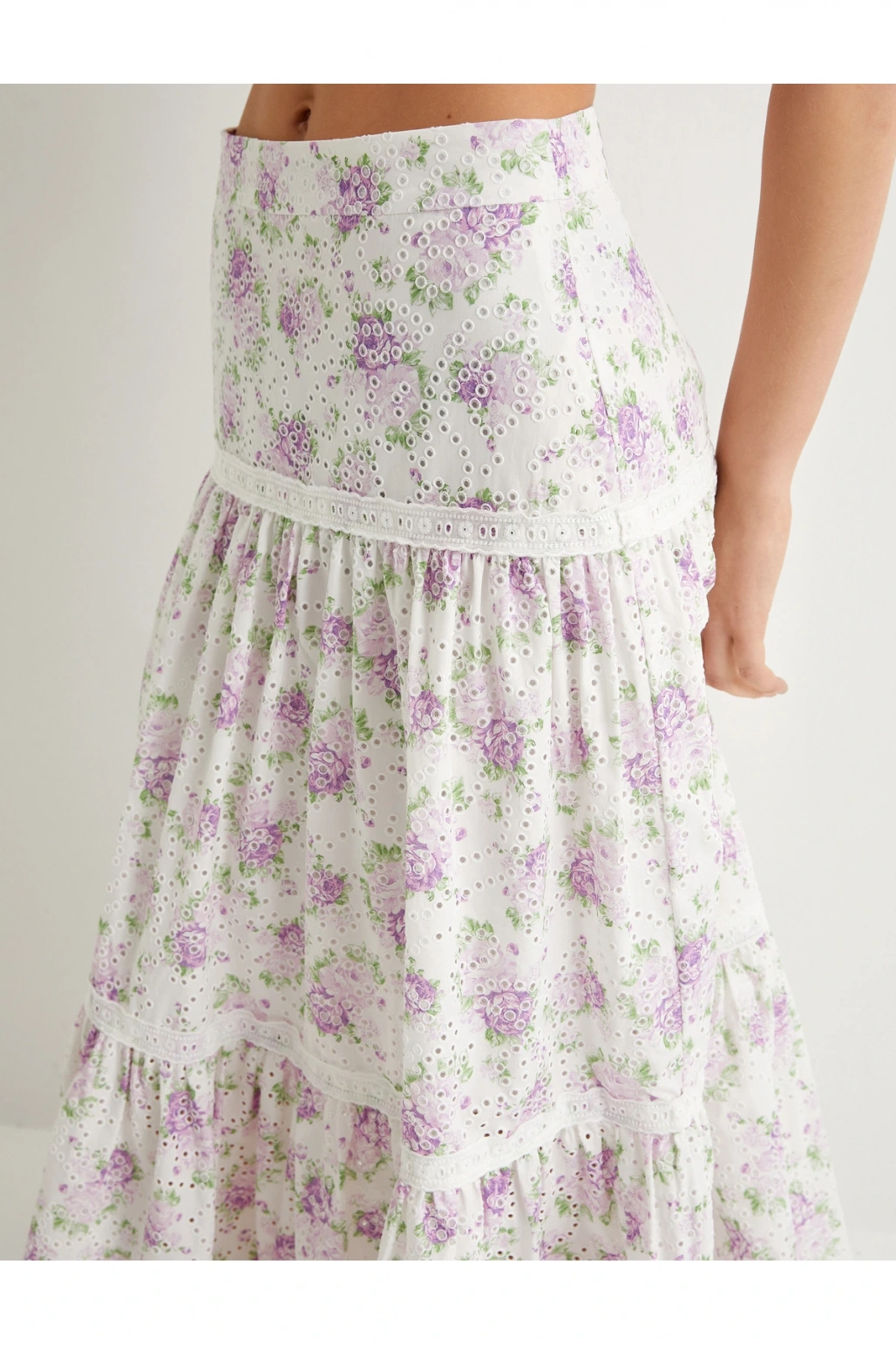 Çiçekli Uzun Etek Normal Bel Volanlı Pamuklu Fistolu
