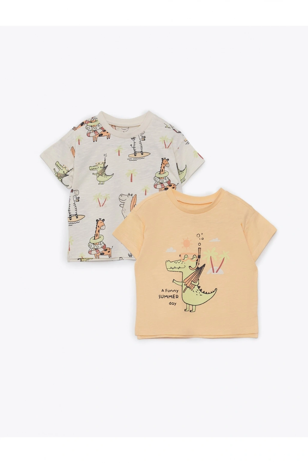 Bisiklet Yaka Kısa Kollu Baskılı Pamuklu Erkek Bebek Tişört 2li