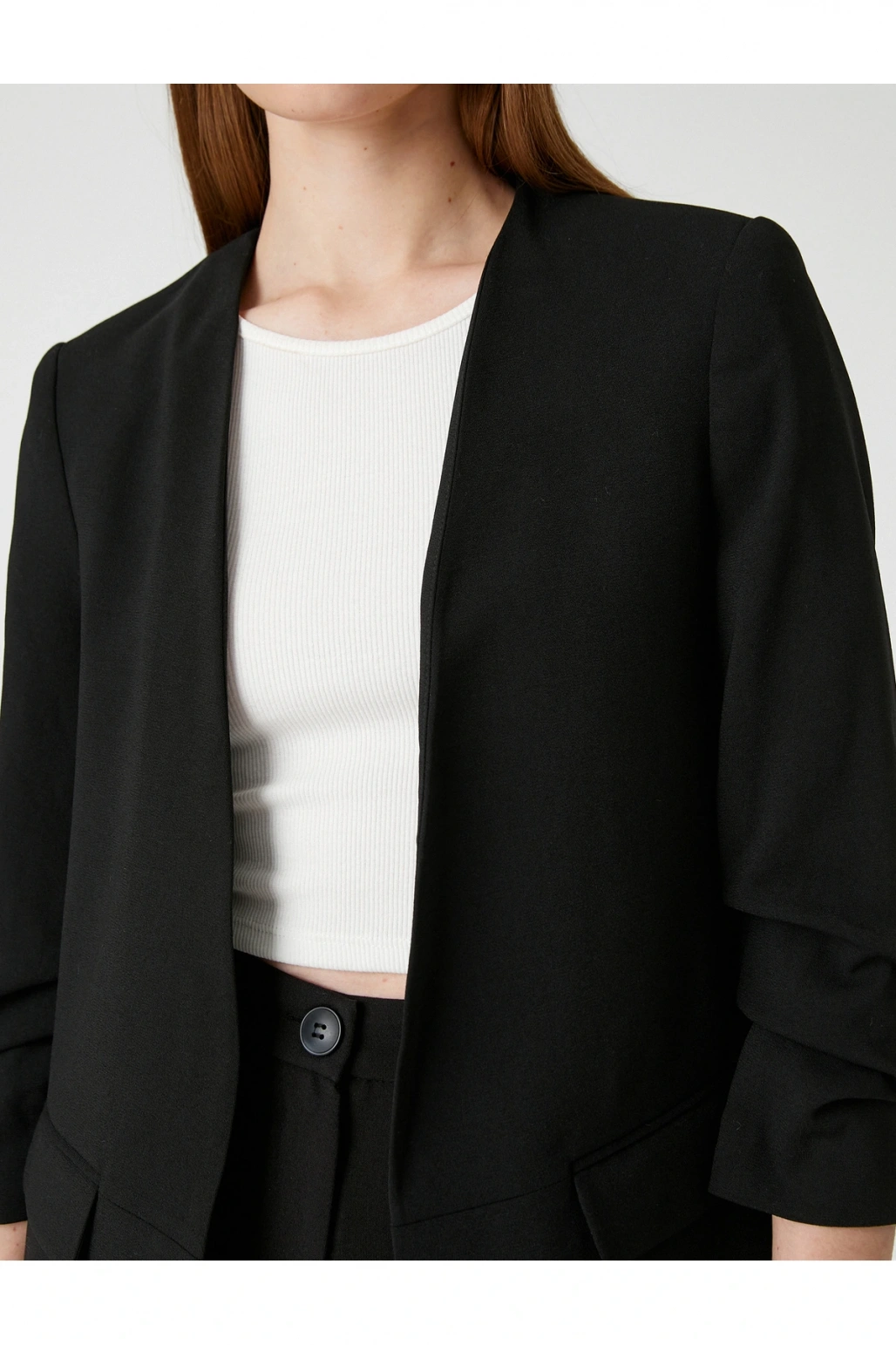 Kol Detaylı Blazer Ceket V Yaka Önü Açık