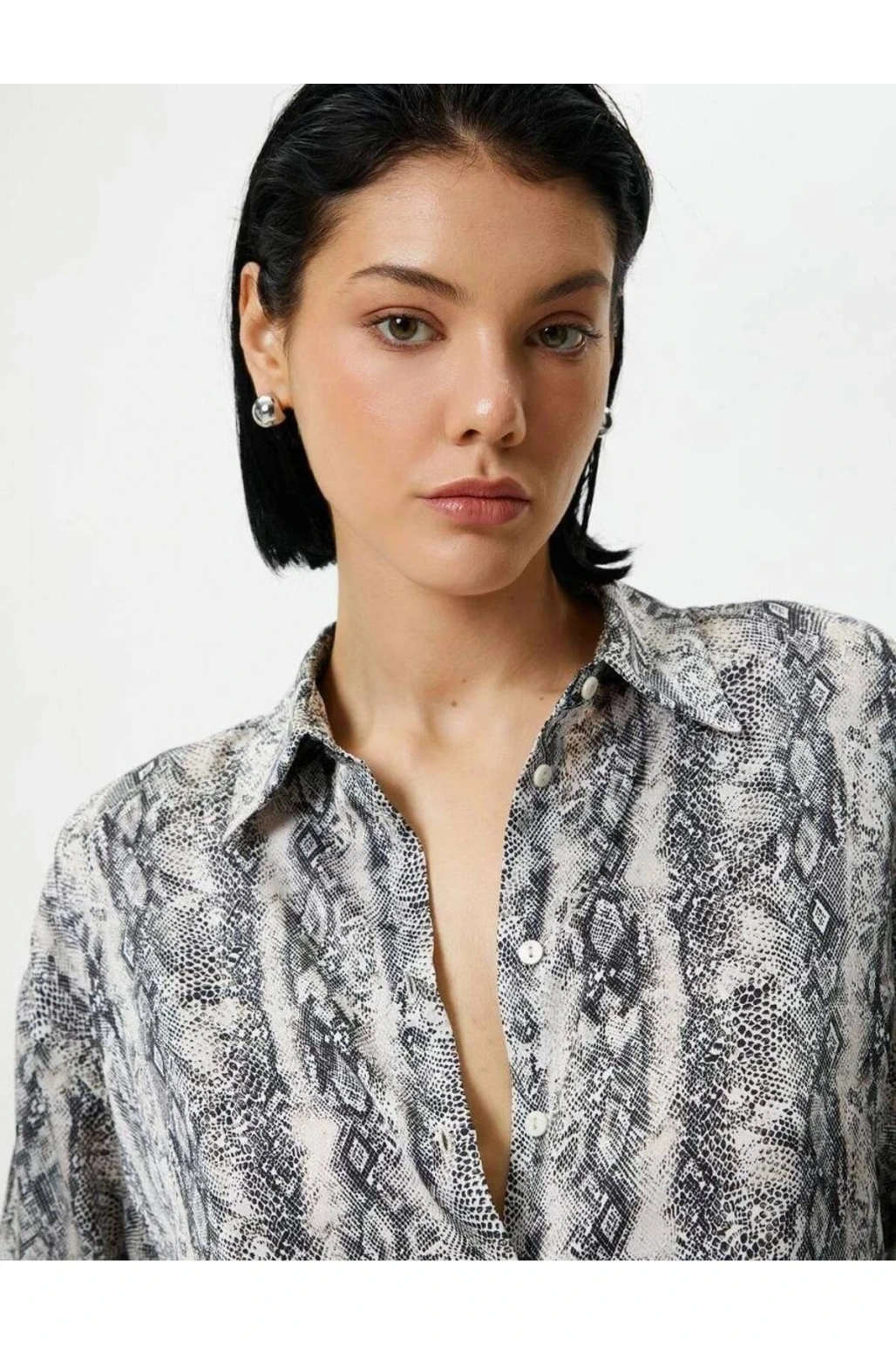 4sak60243uw Kadın Uzun Kol Gömlek Siyah Desenli