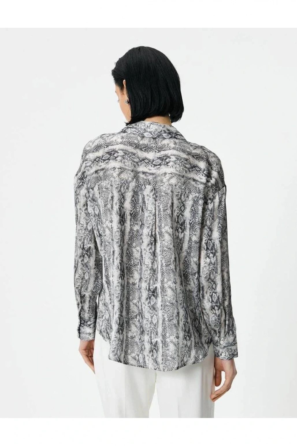 4sak60243uw Kadın Uzun Kol Gömlek Siyah Desenli