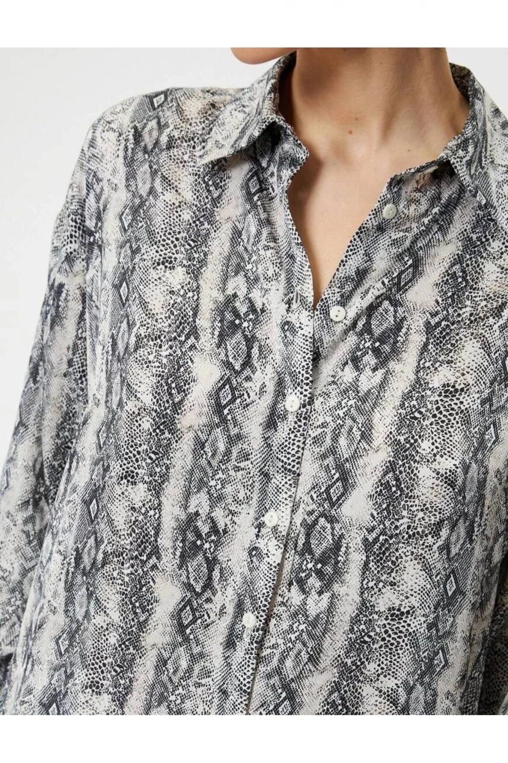4sak60243uw Kadın Uzun Kol Gömlek Siyah Desenli