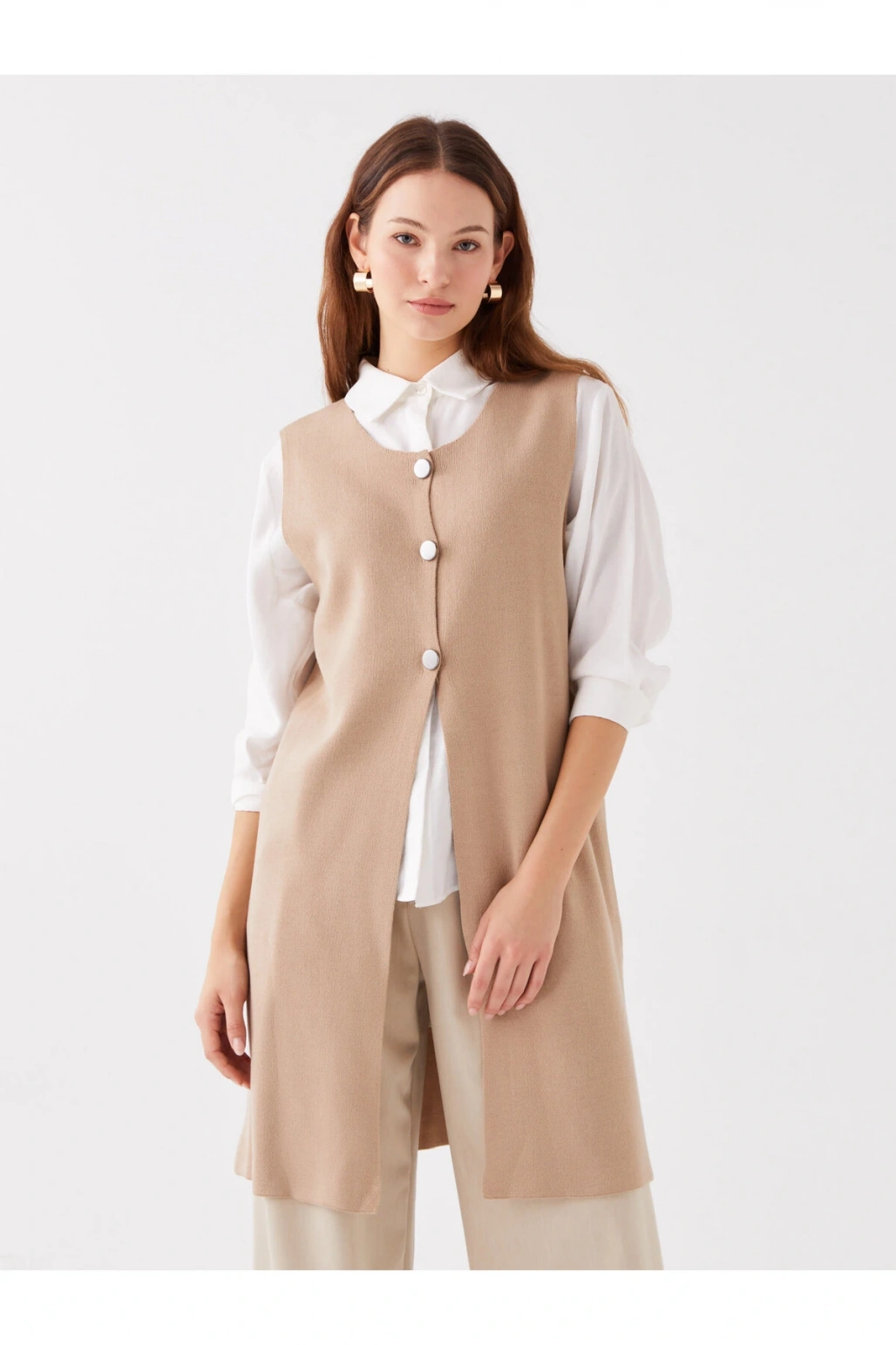 Bisiklet Yaka Düz Kadın Triko Yelek