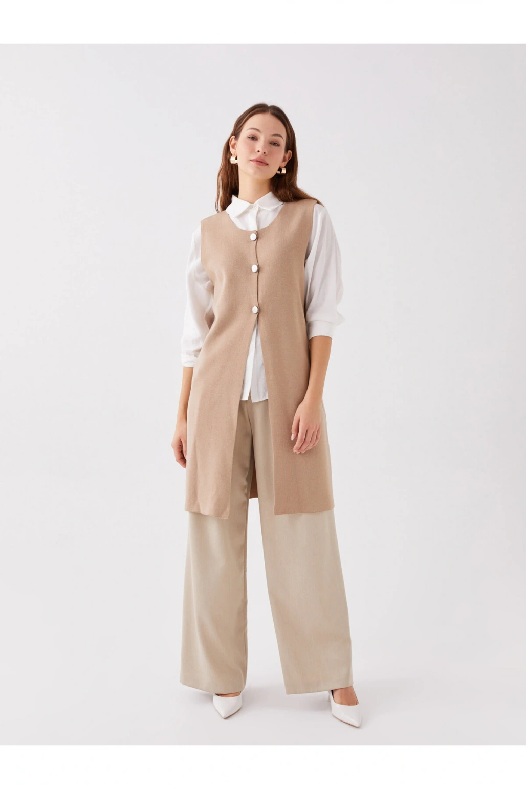 Bisiklet Yaka Düz Kadın Triko Yelek