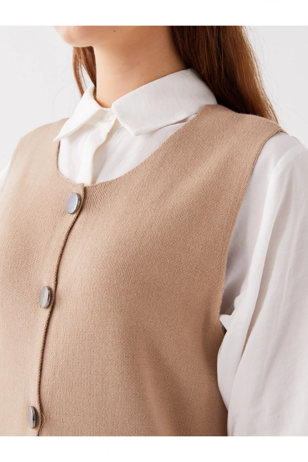 Bisiklet Yaka Düz Kadın Triko Yelek