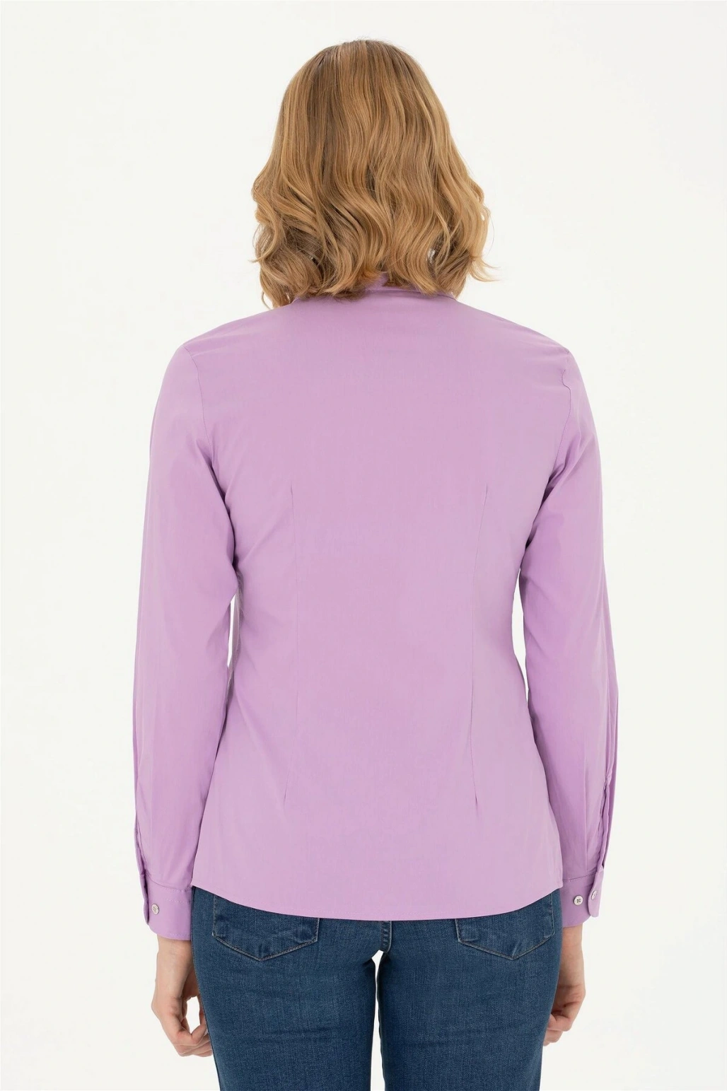 Kadın Lila Uzun Kollu Basic Gömlek