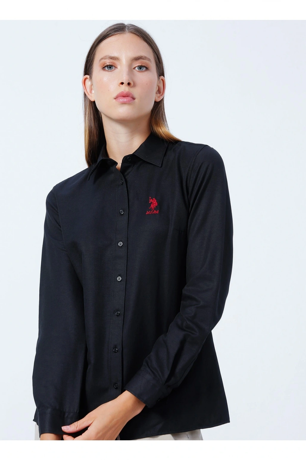 Gömlek Yaka Düz Siyah Kadın Gömlek Wox022k