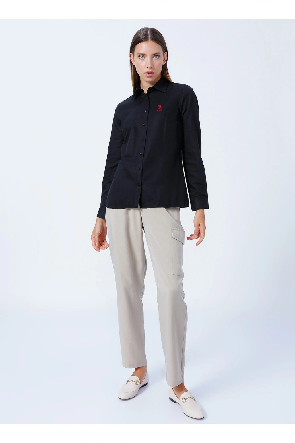 Gömlek Yaka Düz Siyah Kadın Gömlek Wox022k