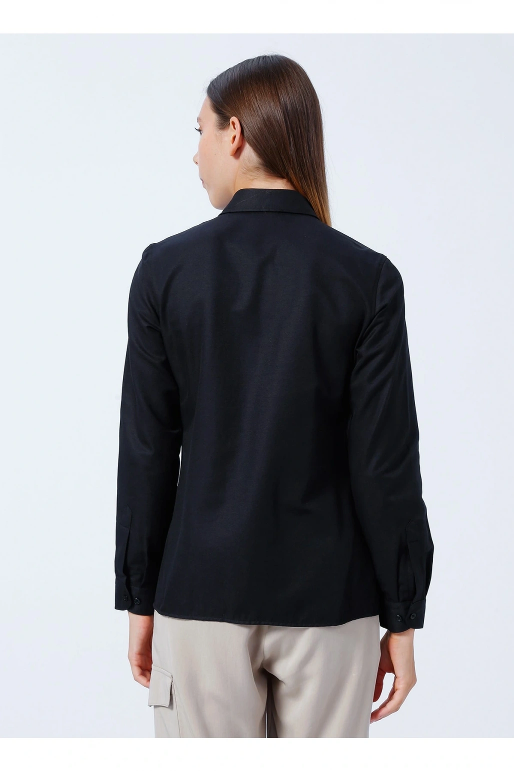 Gömlek Yaka Düz Siyah Kadın Gömlek Wox022k