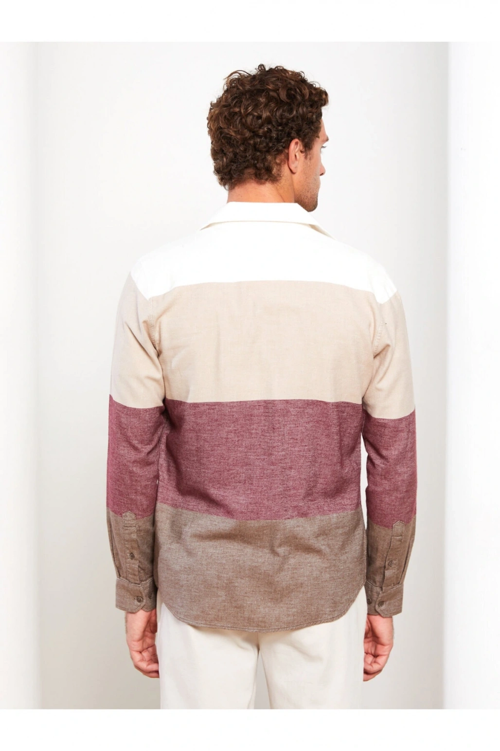 Slim Fit Uzun Kollu Renk Bloklu Erkek Gömlek