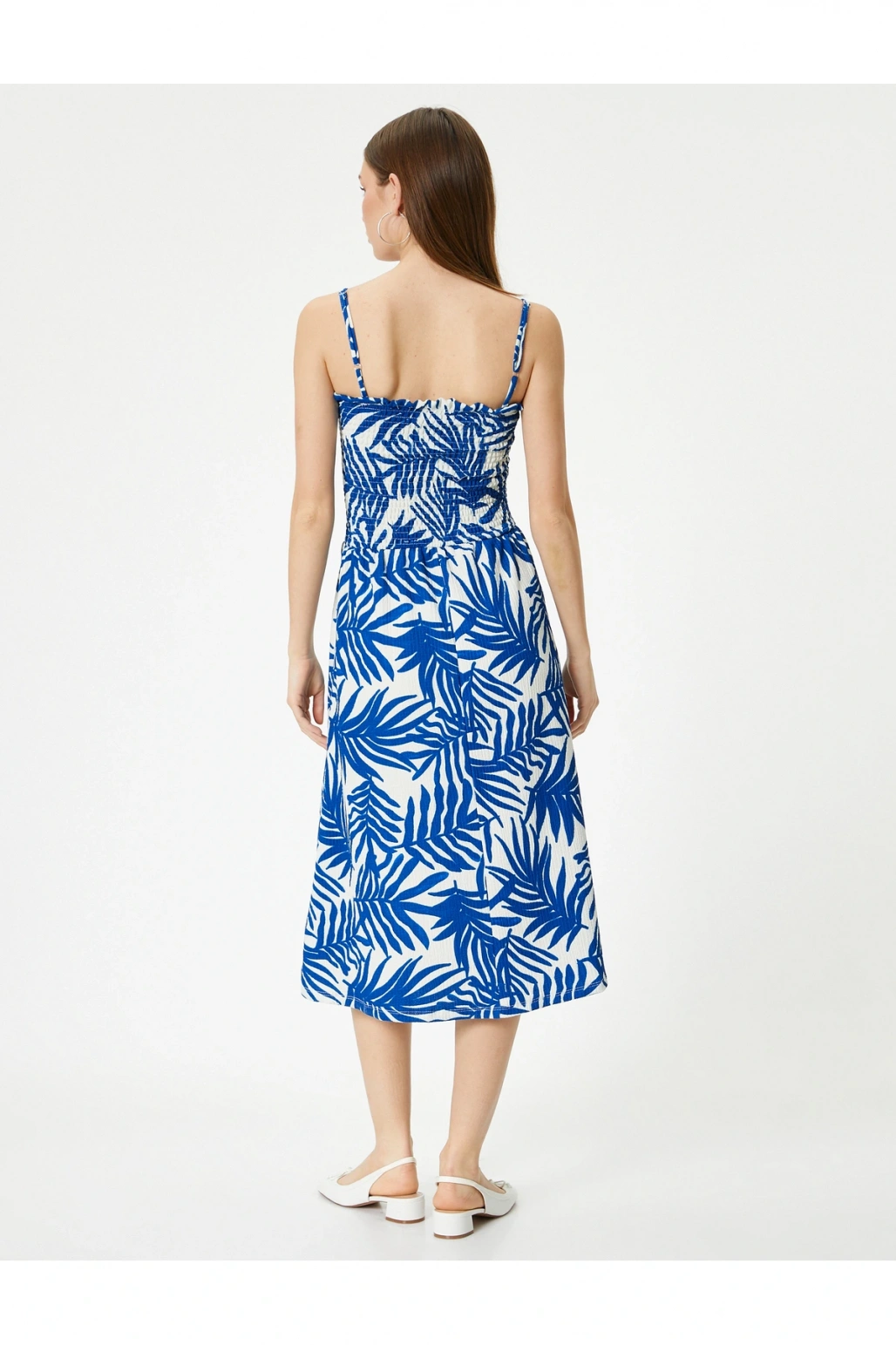 Çiçekli Elbise Midi Boy Askılı Gipe Detaylı Rahat Kalıp Bürümcük