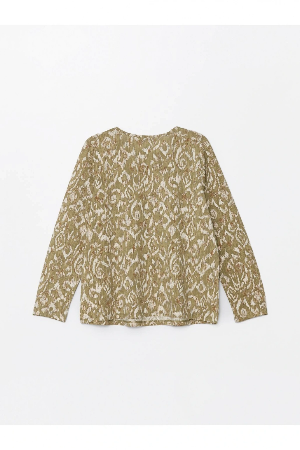 Bisiklet Yaka Desenli Uzun Kollu Kadın Bluz