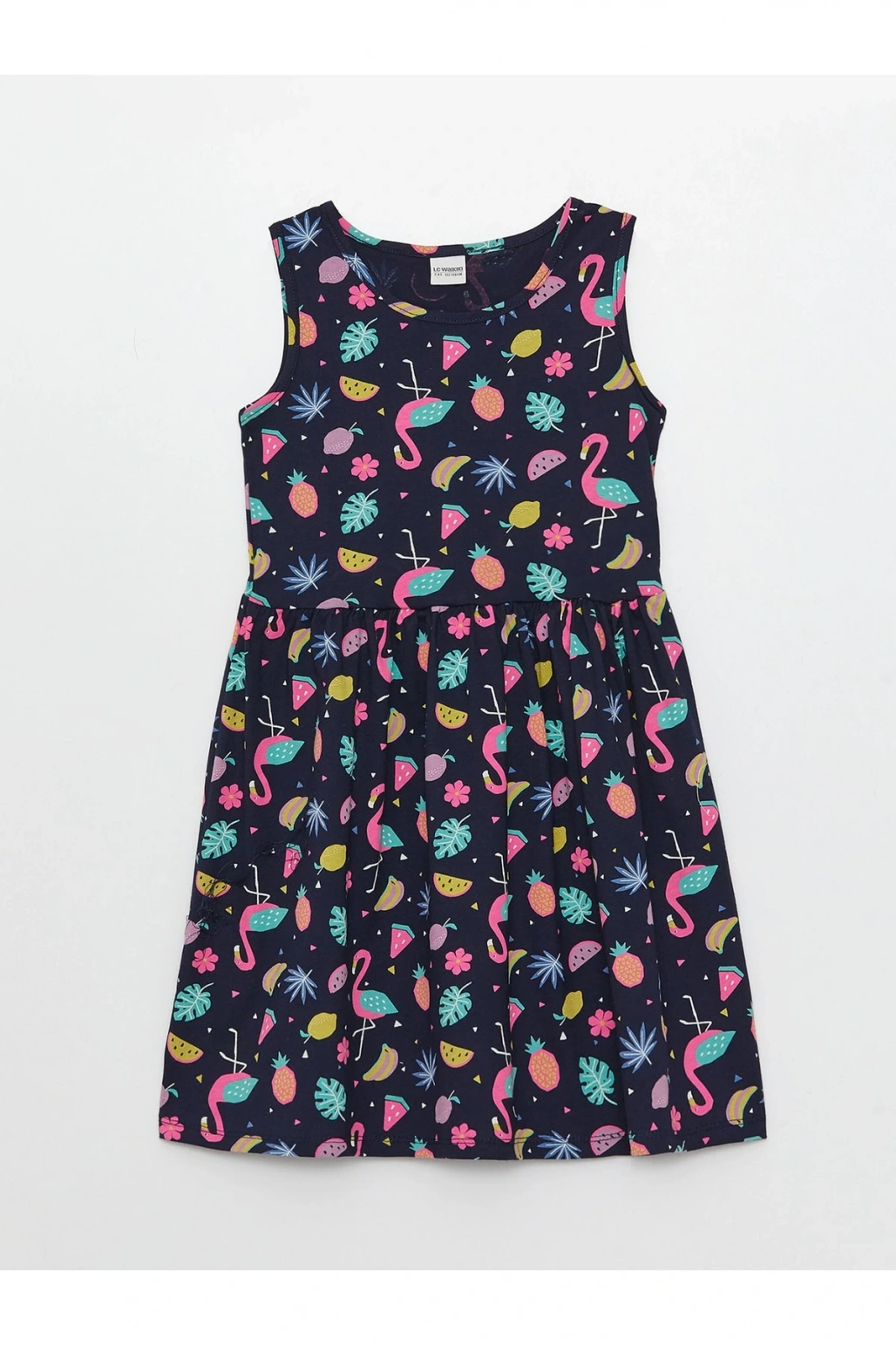 Bisiklet Yaka Baskılı Kız Çocuk Elbise