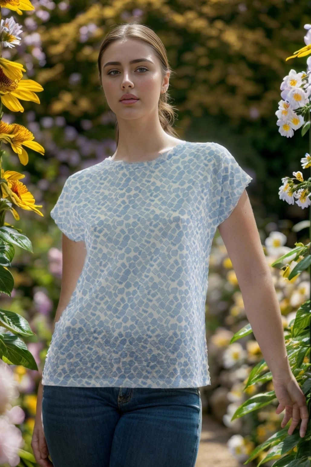 Desenli T-Shirt Mavi