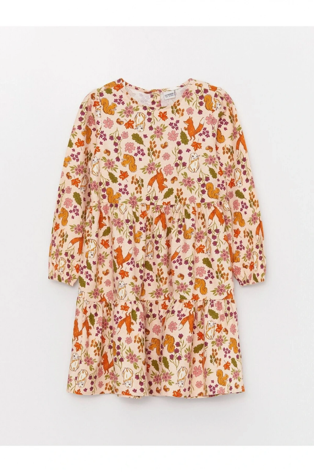 Bisiklet Yaka Desenli Uzun Kollu Kız Çocuk Elbise