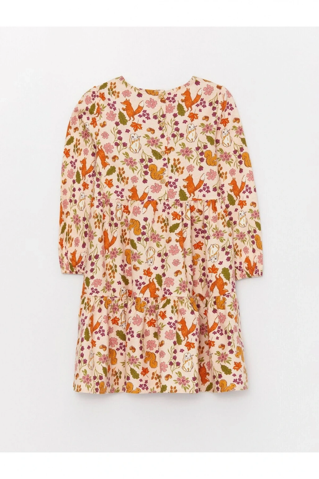 Bisiklet Yaka Desenli Uzun Kollu Kız Çocuk Elbise