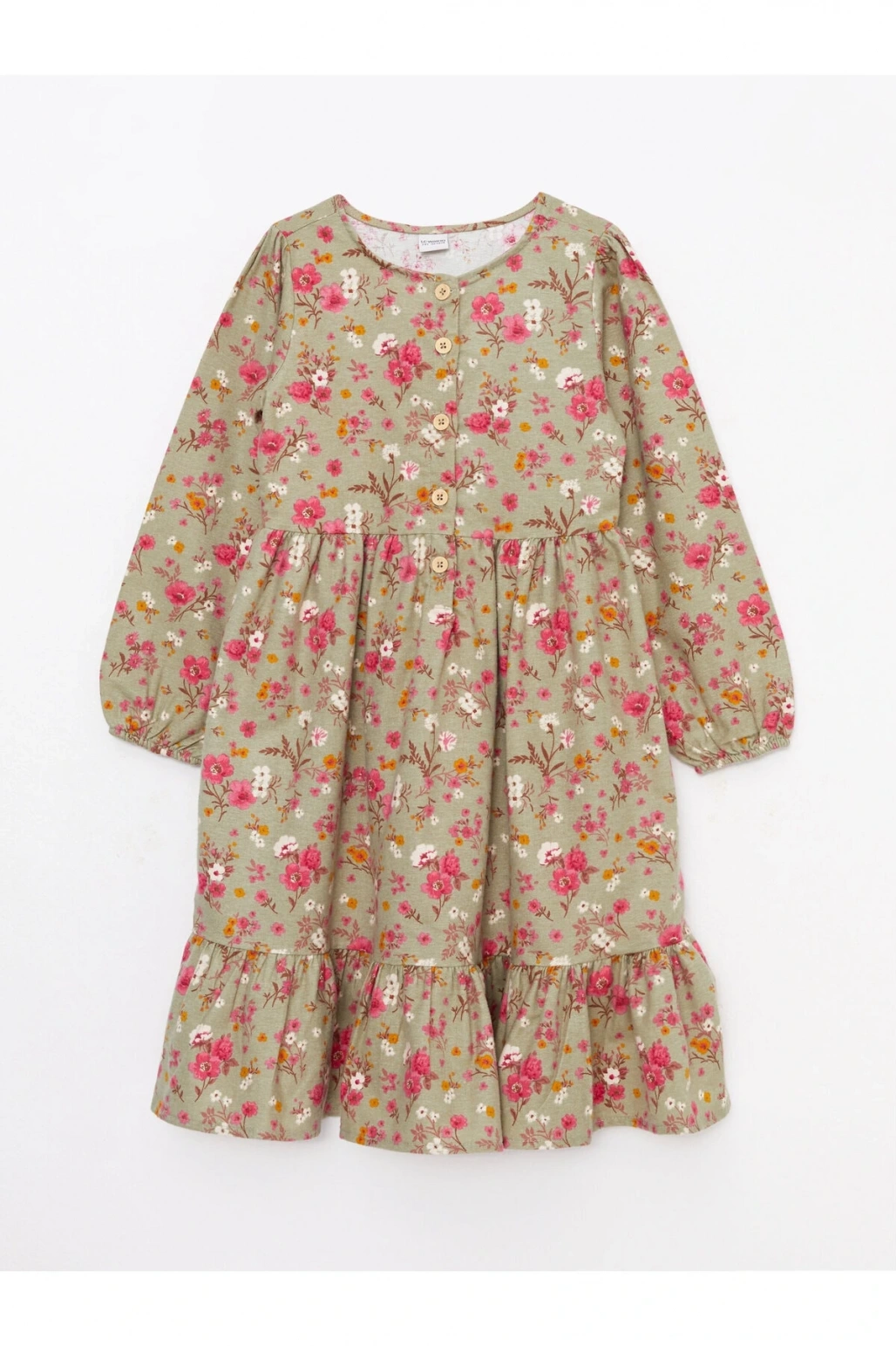 Bisiklet Yaka Desenli Uzun Kollu Kız Çocuk Elbise