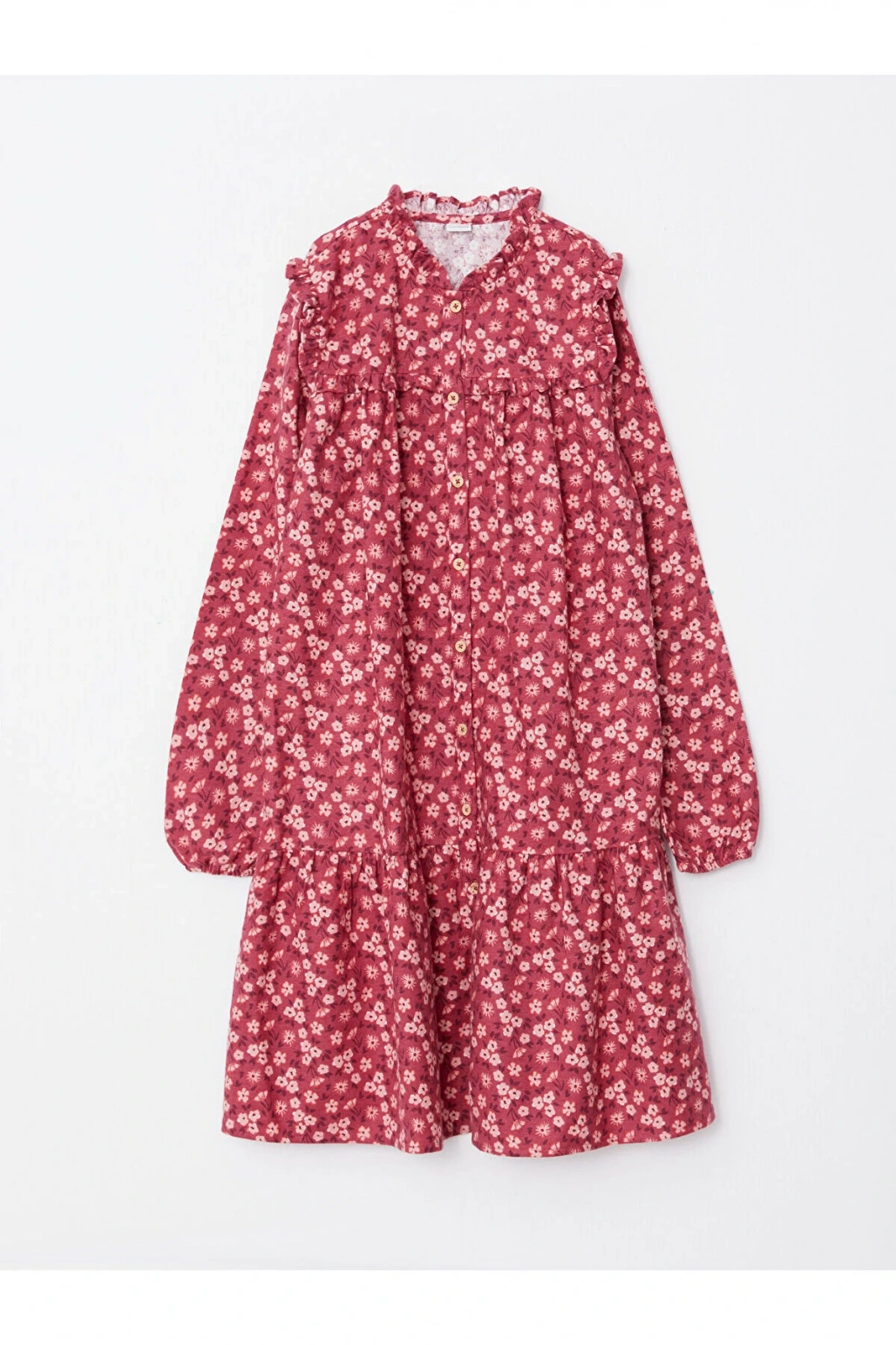 Lcw Bisiklet Yaka Desenli Uzun Kollu Gabardin Kız Çocuk Elbise