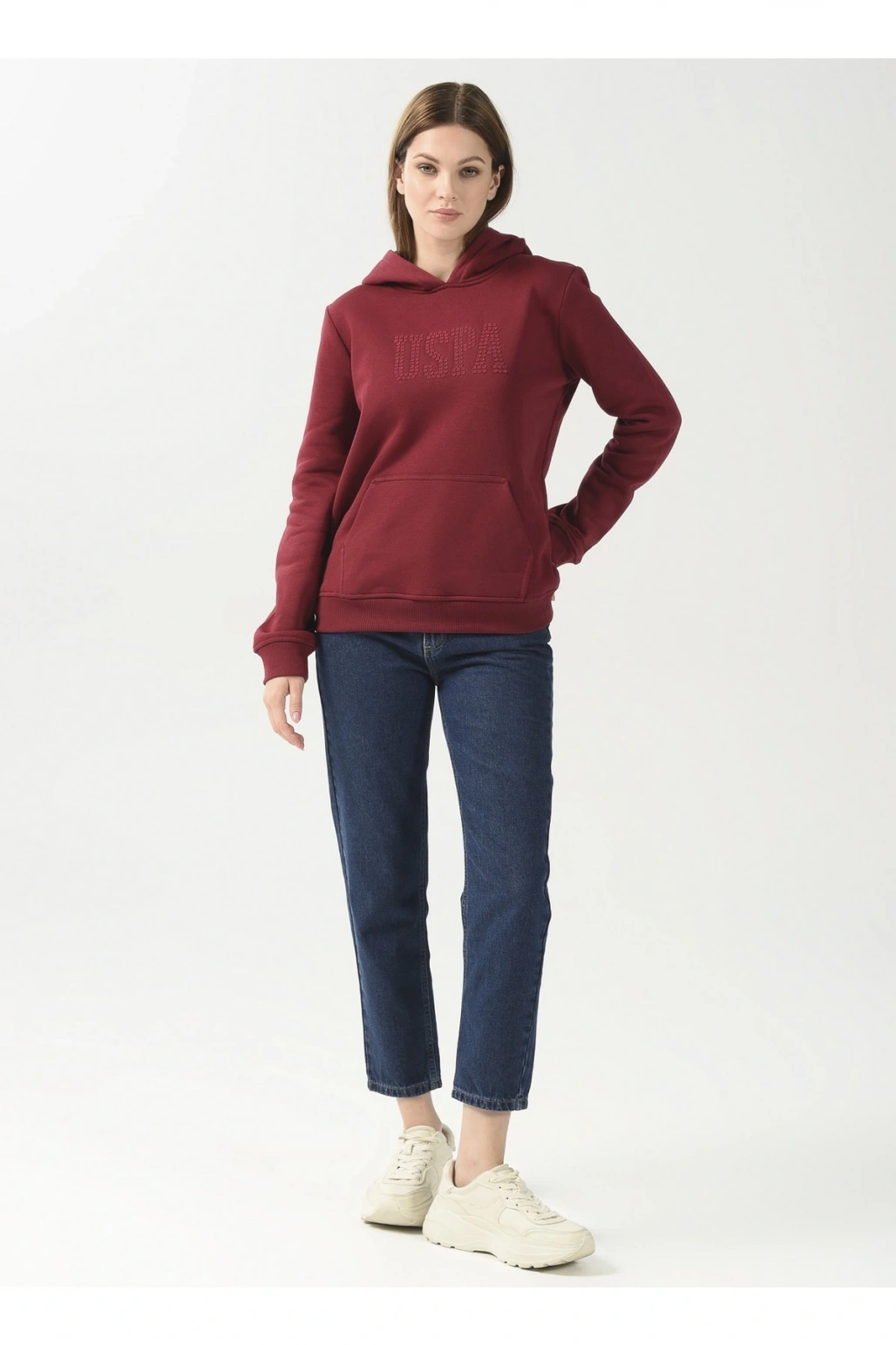 Kapüşon Yaka Baskılı Kırmızı Kadın Sweatshırt Gızmo-sk022