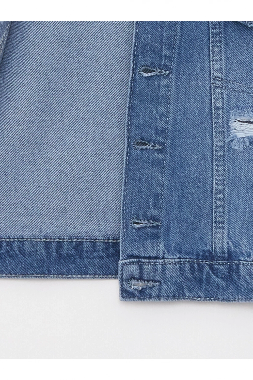 Yırtık Detaylı Kız Çocuk Jean Ceket