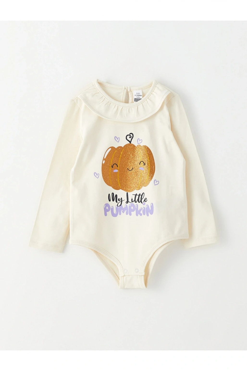 Bisiklet Yaka Uzun Kollu Baskılı Kız Bebek Çıtçıtlı Body