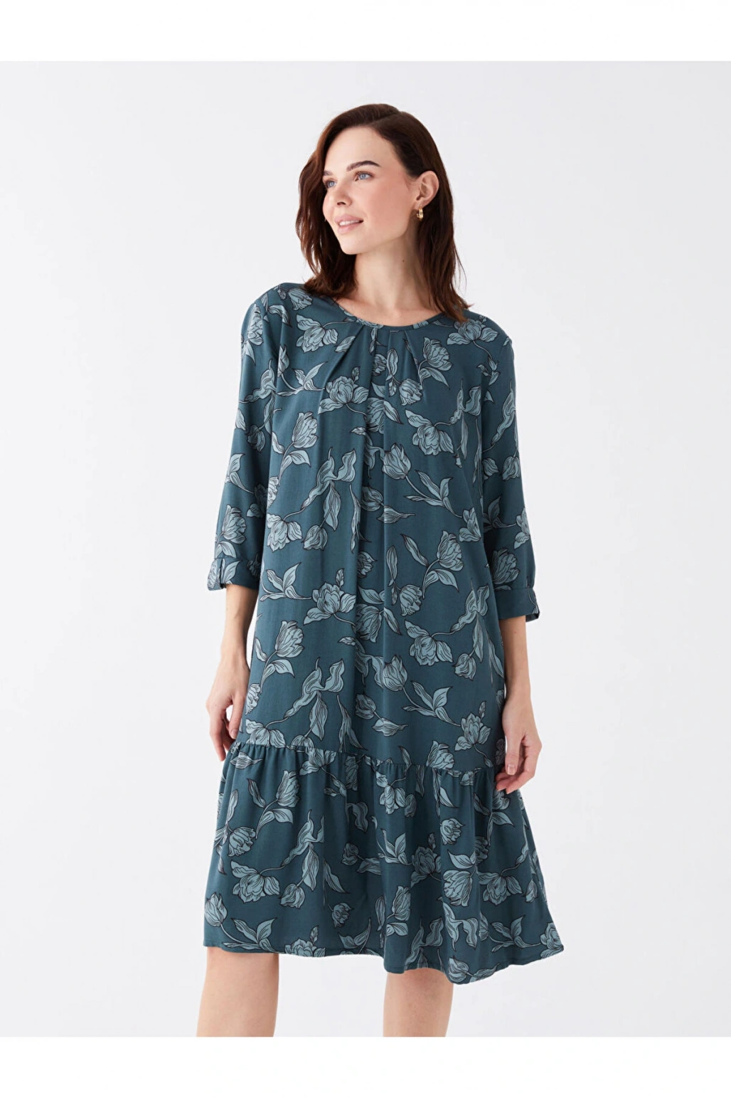 Bisiklet Yaka Desenli Kadın Elbise