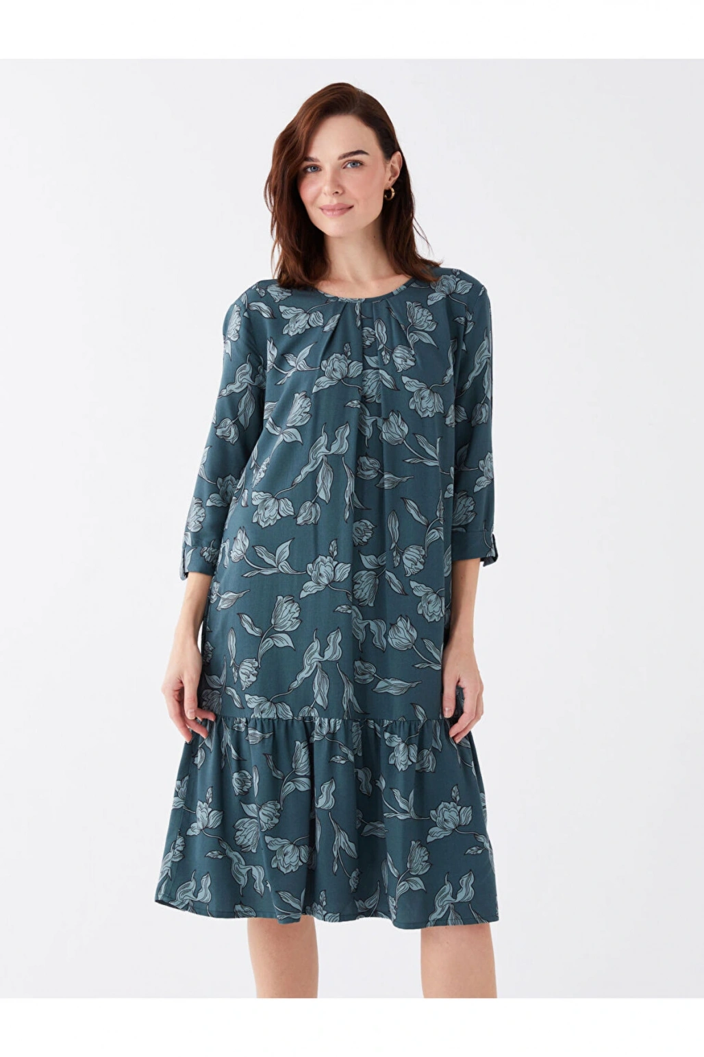 Bisiklet Yaka Desenli Kadın Elbise