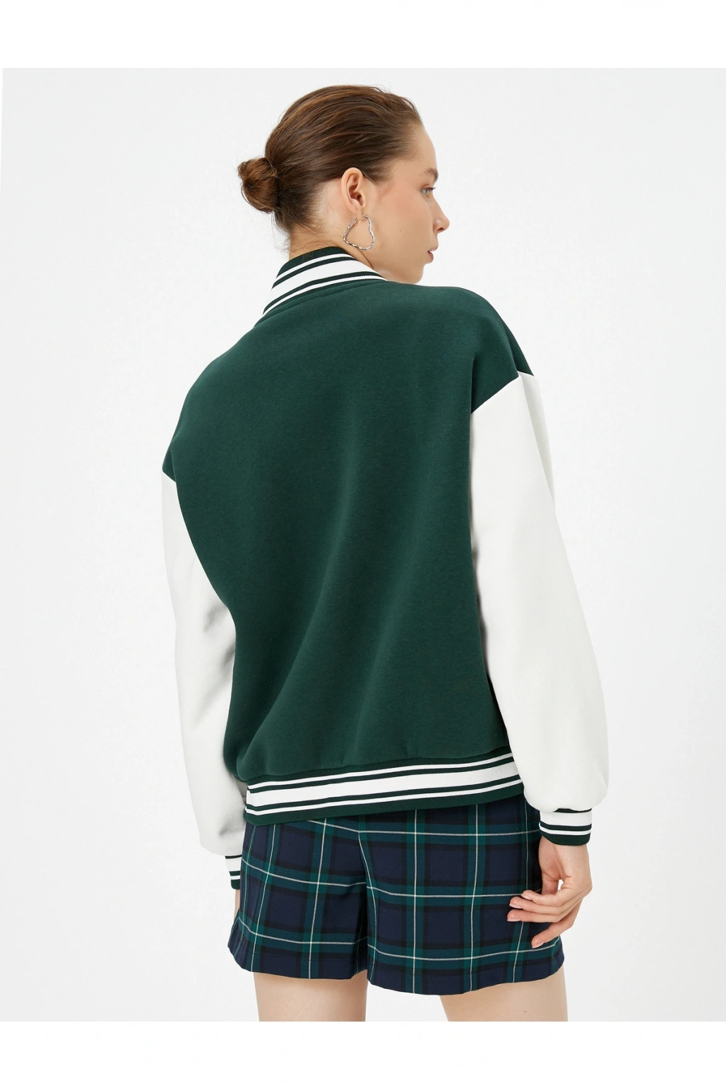 Şardonlu Bomber Ceket Aplike Detaylı Kolej Baskılı Cepli