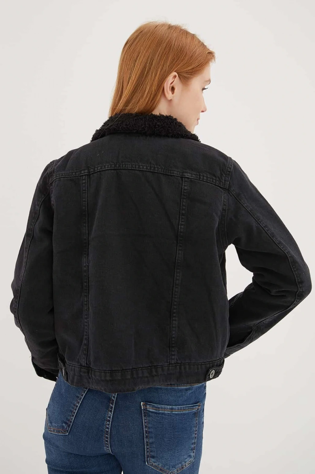İçi Kürklü Denim Ceket Siyah